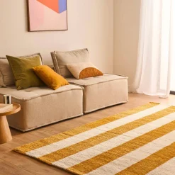 Tappeto da interno a righe ocra e bianco