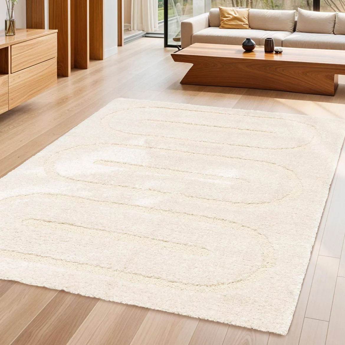 Tappeto da interno con motivi geometrici crema