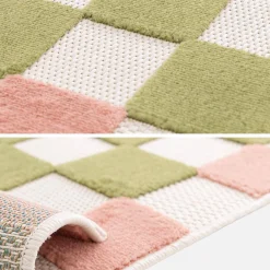 Tappeto da interno/esterno a scacchi rosa e verde
