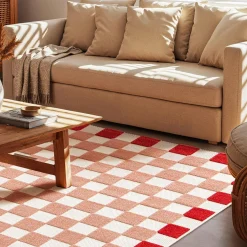 Tappeto da interno/esterno a scacchi rosa e rosso