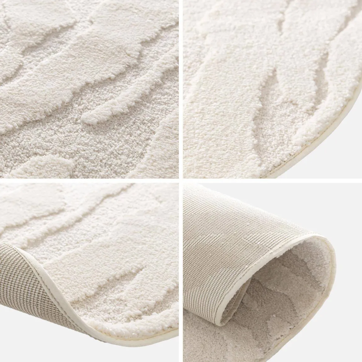 Tappeto interno a forma di ciottolo con rilievo crema