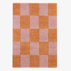 Tappeto interno a scacchi arancione e rosa