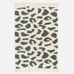 Tappeto interno cotone motivo maculato verde scuro con frange