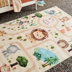 Tappeto interno per bambini bianco stampato con animali
