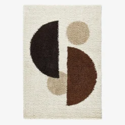 Tappeto interno shaggy motivi circolari beige, marrone, nero