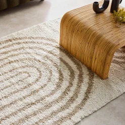 Tappeto interno shaggy, motivi geometrici arcobaleno, beige.