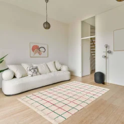 Tappeto interno shaggy motivo a griglia multicolore con frange