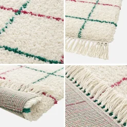 Tappeto interno shaggy motivo a griglia multicolore con frange