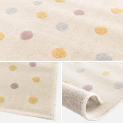 Tappeto per bambini a pois grandi, crema, blu, giallo, viola per interni, 120x170cm