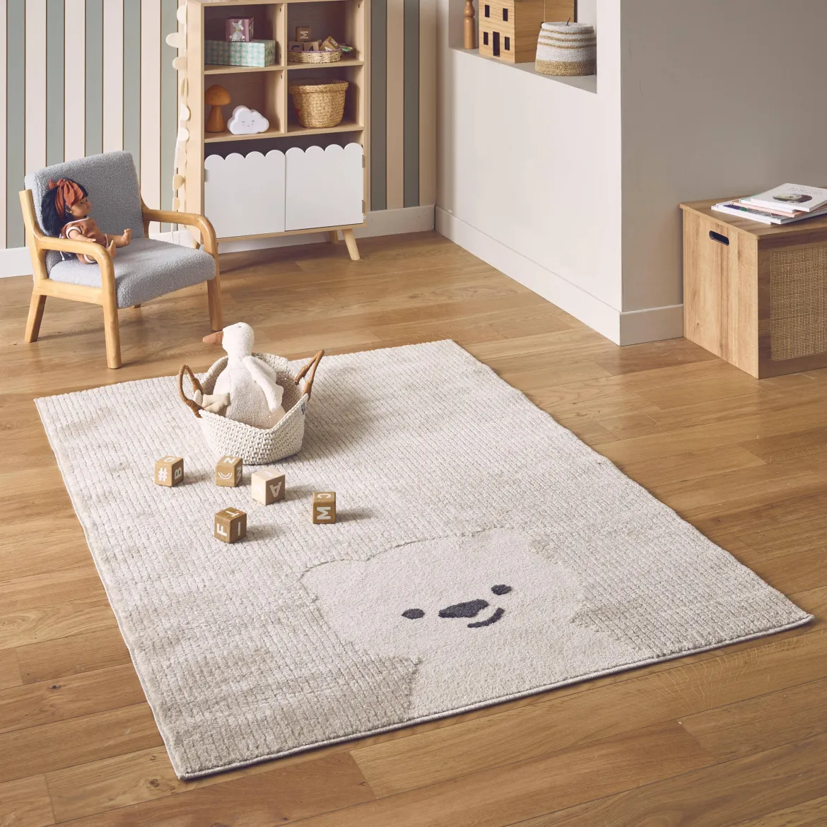 Tappeto per bambini beige/crema, piccolo tappeto con orsetto