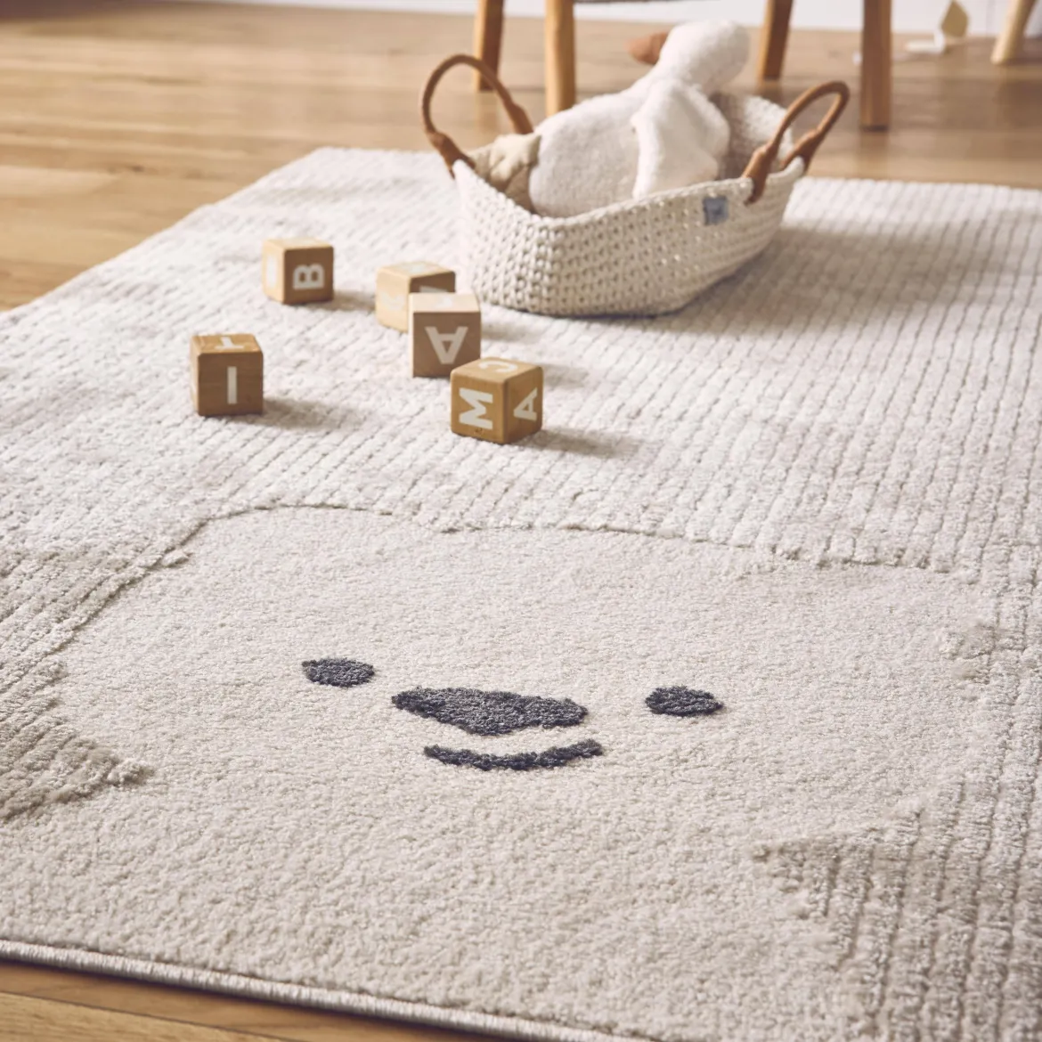 Tappeto per bambini beige/crema, piccolo tappeto con orsetto