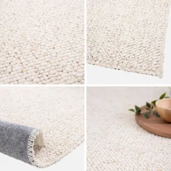 Tappeto per interni in velluto a pelo lungo effetto screziato color crema