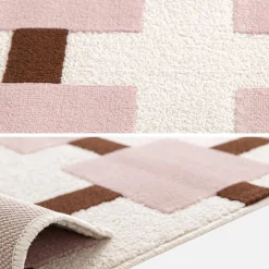 Tappeto da interno con motivo a quadri rosa e marrone