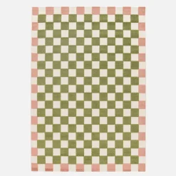 Tappeto da interno/esterno a scacchi rosa e verde