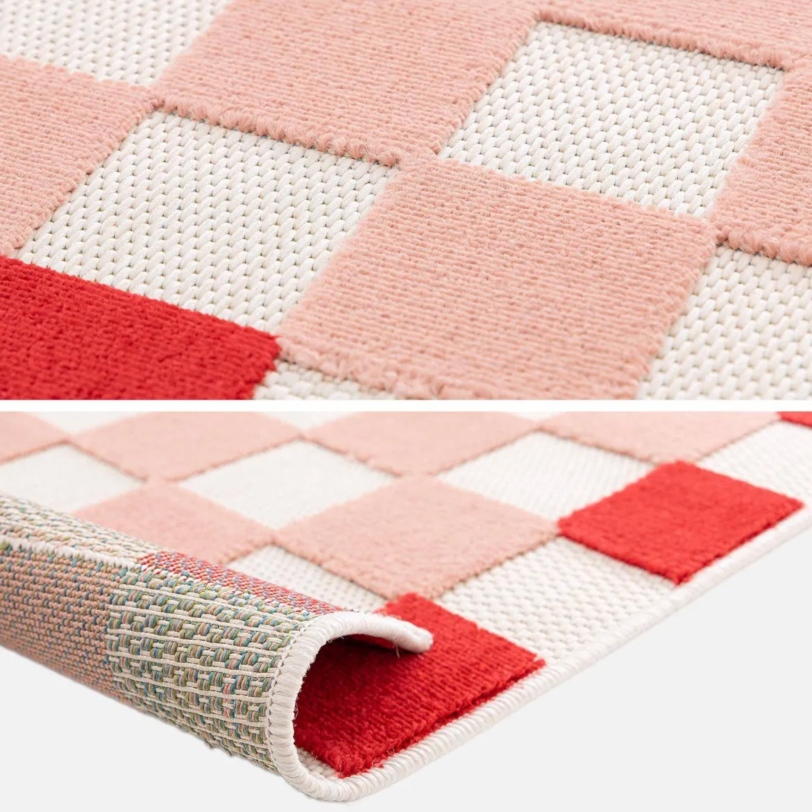 Tappeto da interno/esterno a scacchi rosa e rosso