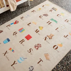 Tappeto educativo per bambini con alfabeto, per interni colore beige