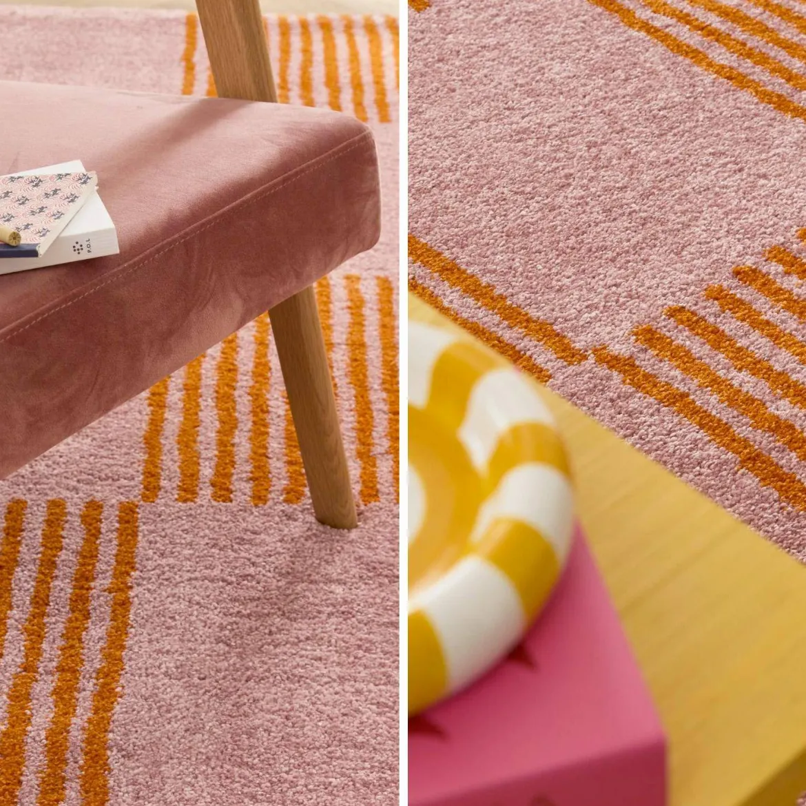 Tappeto interno a scacchi arancione e rosa