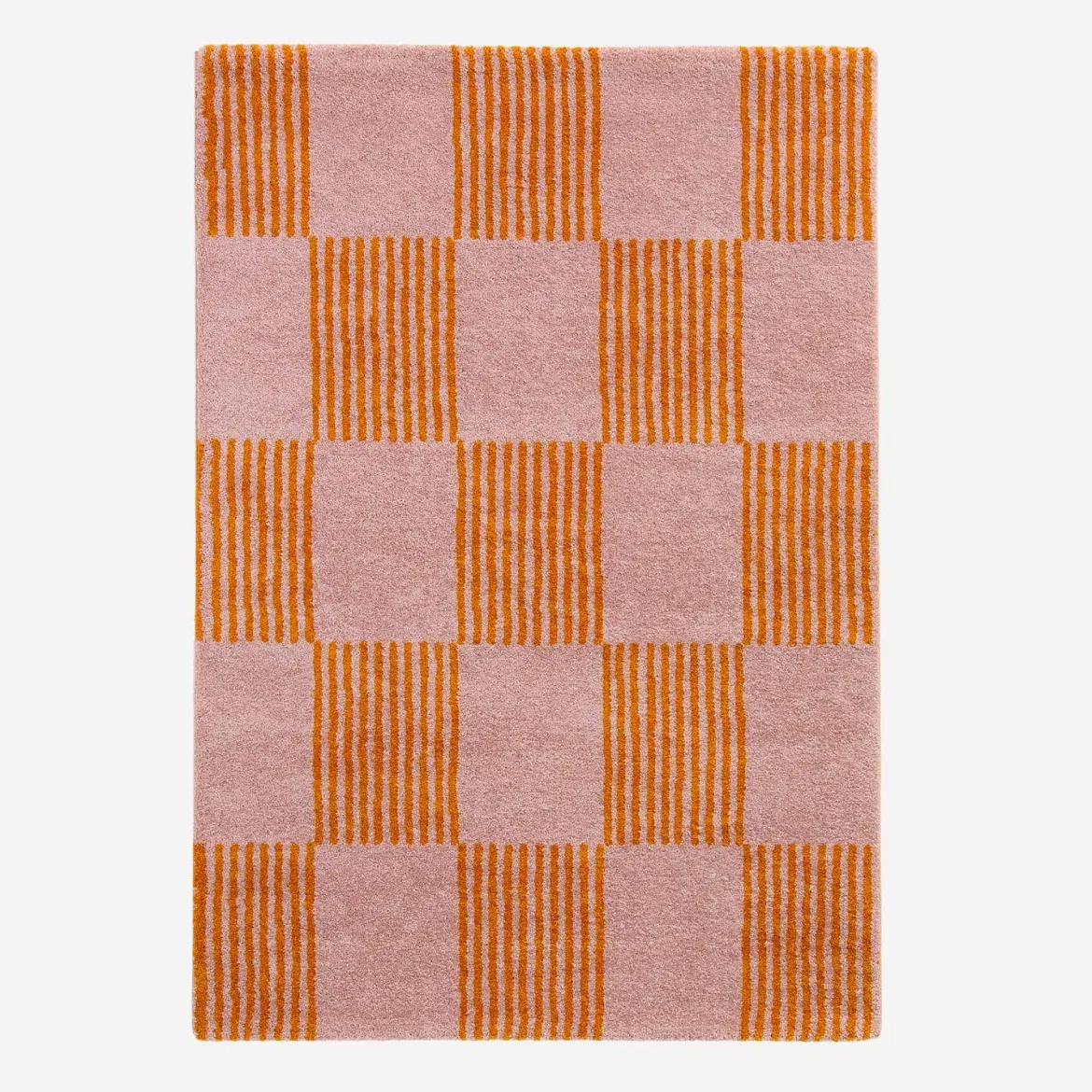 Tappeto interno a scacchi arancione e rosa