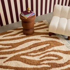 Tappeto interno cotone motivo zebrato color mattone
