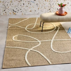 Tappeto interno effetto juta, motivo grafico in rilievo bianco