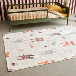 Tappeto interno per bambini bianco con stampe di animali