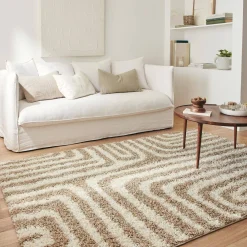 Tappeto interno shaggy motivi geometrici beige