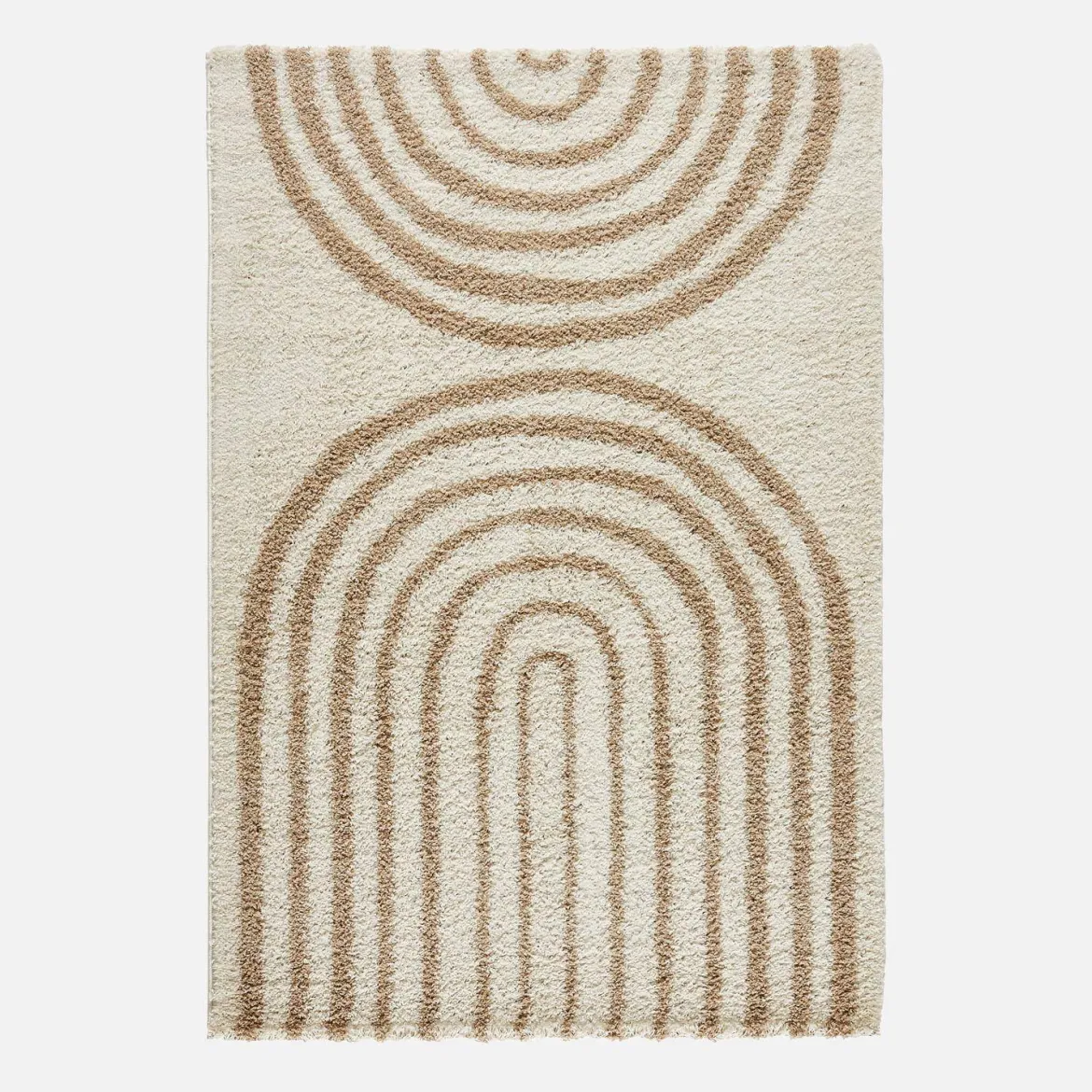Tappeto interno shaggy, motivi geometrici arcobaleno, beige.