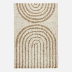 Tappeto interno shaggy, motivi geometrici arcobaleno, beige.