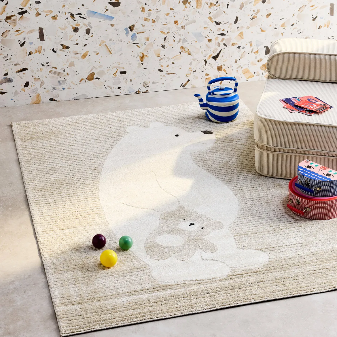 Tappeto per bambini beige/crema, tappeto orsetto