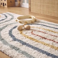 Tappeto per bambini con arcobaleno, tappeto per interni color crema e multicolore