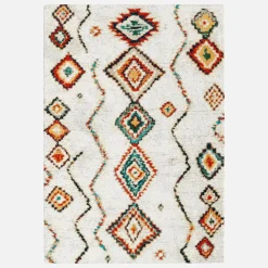 Tappeto shaggy per interni, stile berbero, crema e multicolore
