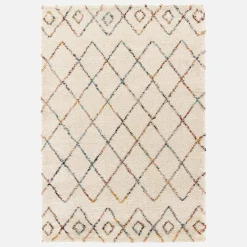 Tappeto shaggy per interni, stile berbero, crema e multicolore