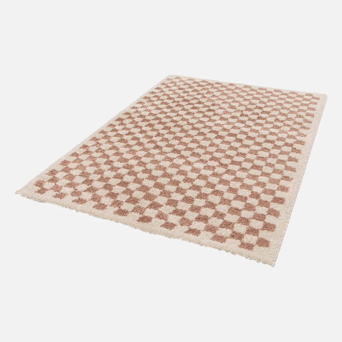 Tappeto vintage a scacchiera rosa e crema