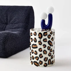 Tavolino da divano in acciaio smaltato, motivo leopardo, 46cm