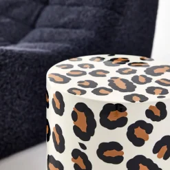 Tavolino da divano in acciaio smaltato, motivo leopardo, 46cm