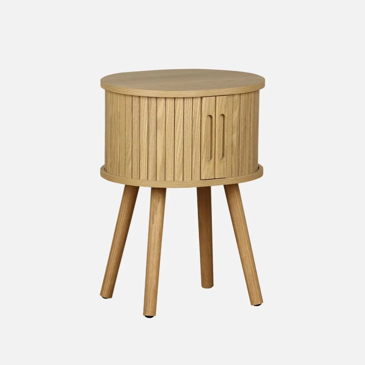 Tavolino da notte scandinavo con decorazioni in legno, 2 porte scorrevoli