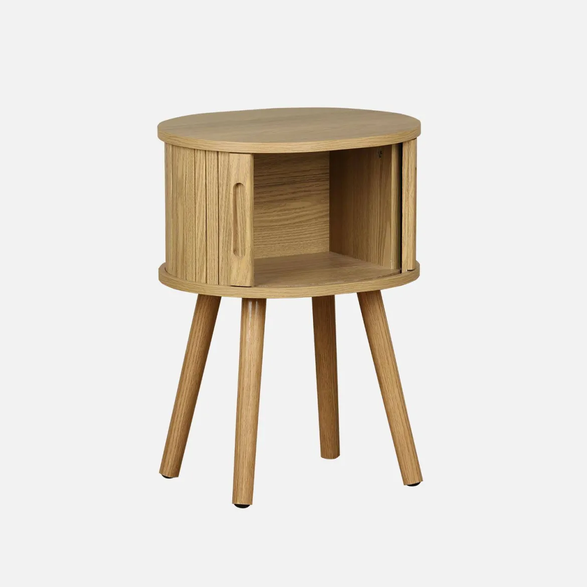 Tavolino da notte scandinavo con decorazioni in legno, 2 porte scorrevoli