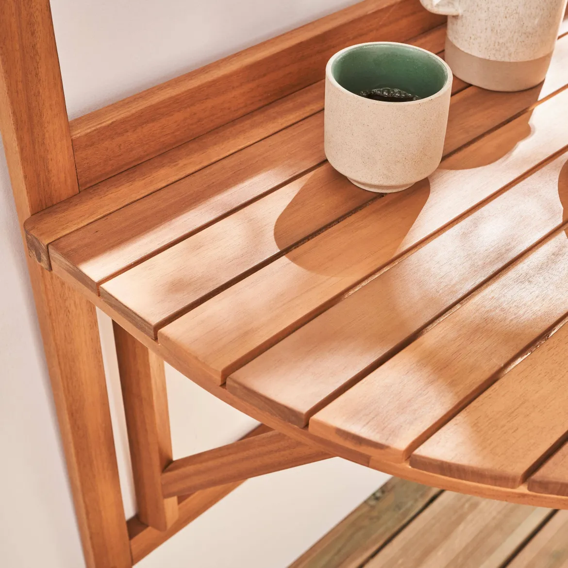 Tavolino in legno di acacia pieghevole semirotondo, 70cm
