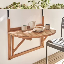 Tavolino in legno di acacia pieghevole semirotondo, 70cm