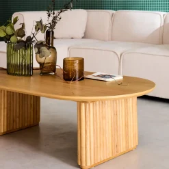 Tavolino ovale in legno di hevea placcato rovere