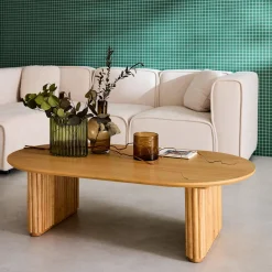Tavolino ovale in legno di hevea placcato rovere
