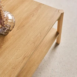 Tavolino rettangolare decorazione legno doppio ripiano