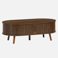 Tavolino scandinavo effetto legno scanalato 2 ante scorrevoli