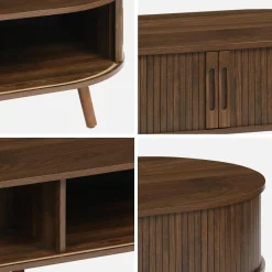 Tavolino scandinavo effetto legno scanalato 2 ante scorrevoli