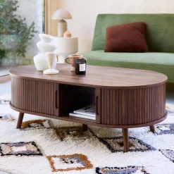 Tavolino scandinavo effetto legno scanalato 2 ante scorrevoli