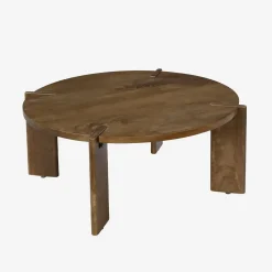 Tavolino da caffè esotico rotondo in legno massello