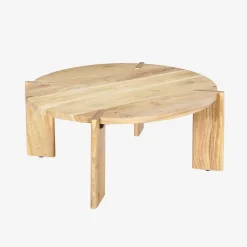 Tavolino da caffè esotico rotondo in legno massello