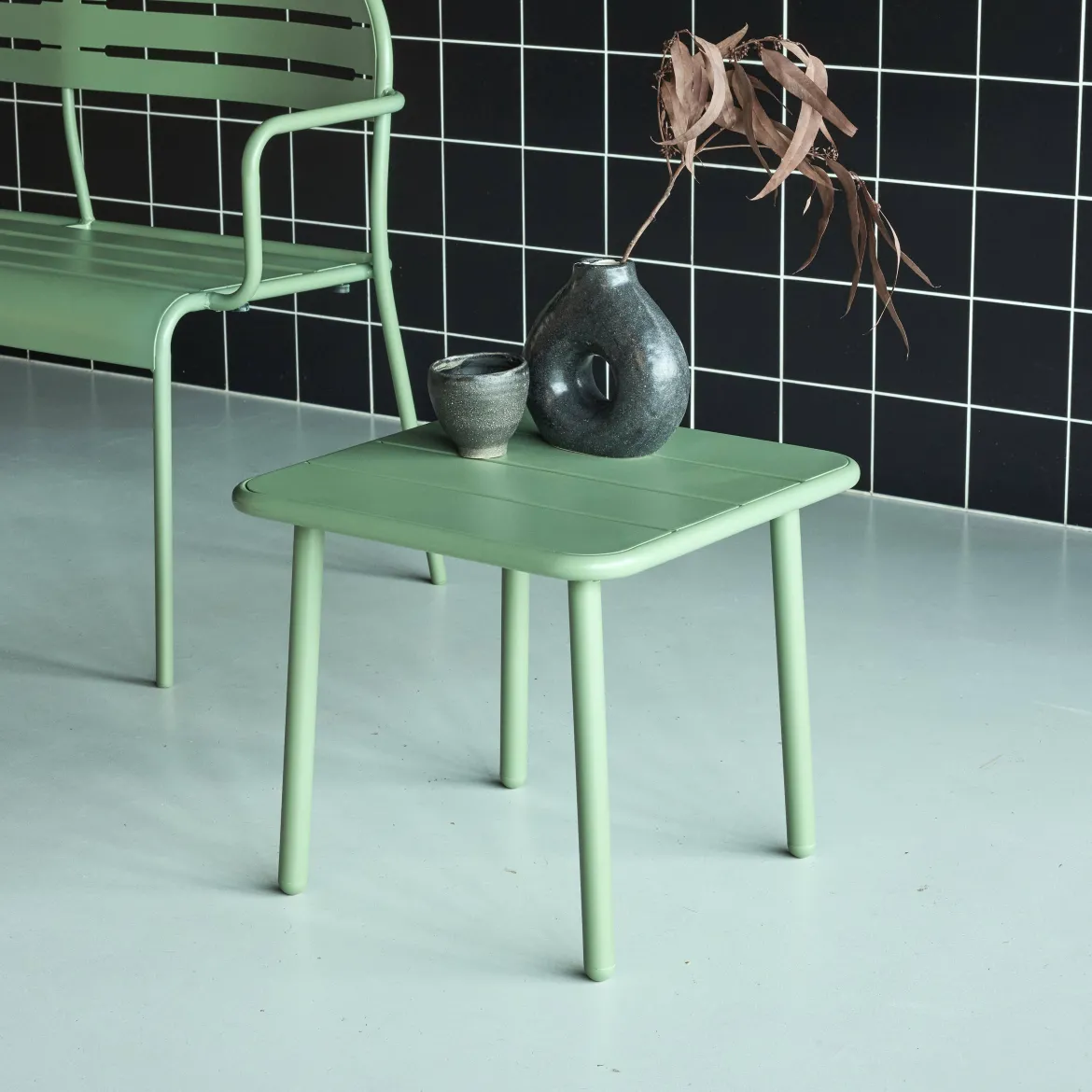 Tavolino da giardino quadrato in acciaio, 45 cm
