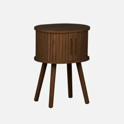 Tavolino da notte scandinavo con decorazioni in legno, 2 porte scorrevoli