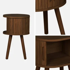 Tavolino da notte scandinavo con decorazioni in legno, 2 porte scorrevoli